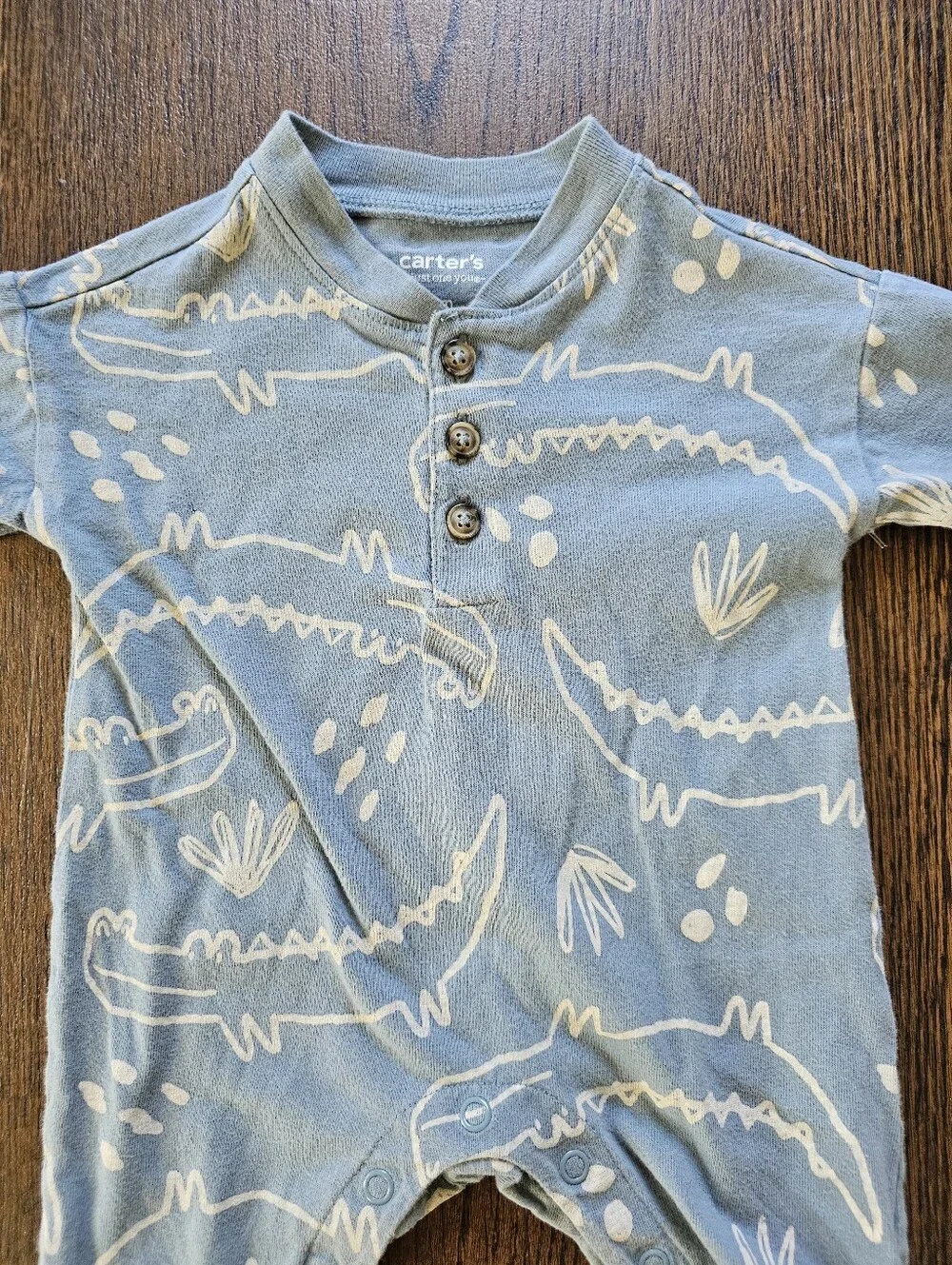 Carter's Soft Blue Gator Printed One-Piece Romper Size 3 Months